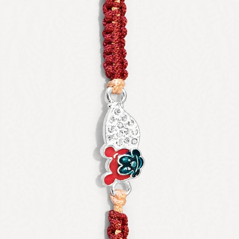 Silver Pavé Oval & Enamel Flower Rakhi