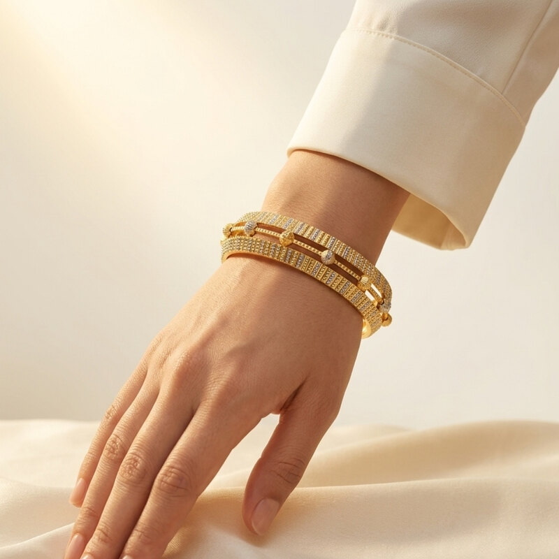 Gold-Tone Baguette Bangle Pair