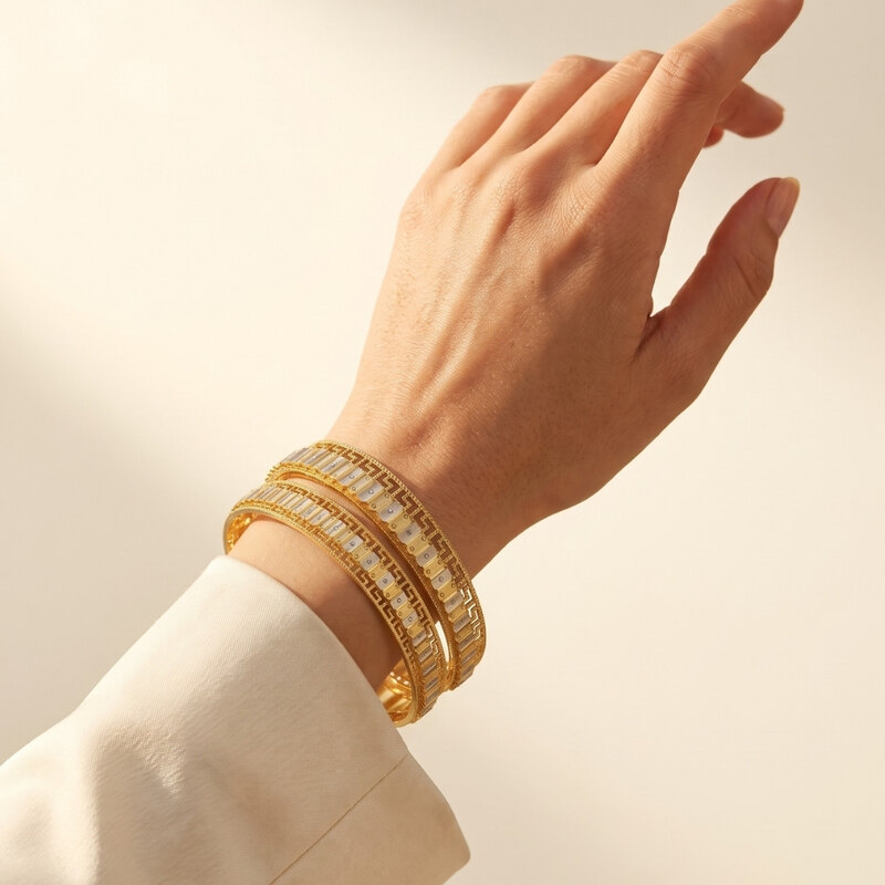 Gold-Tone Baguette Bangle Set