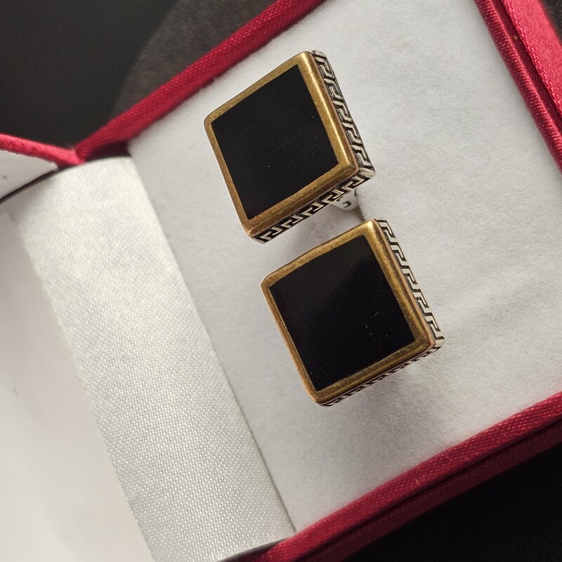 Square Black Stone Silver Cufflinks