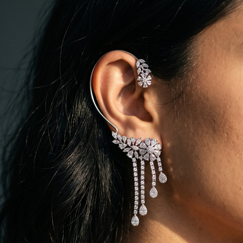 Stone Ear Cuff with Waterfall Drops
