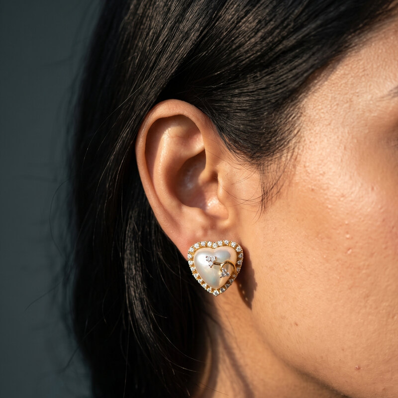 Pearl Heart Stud Earrings
