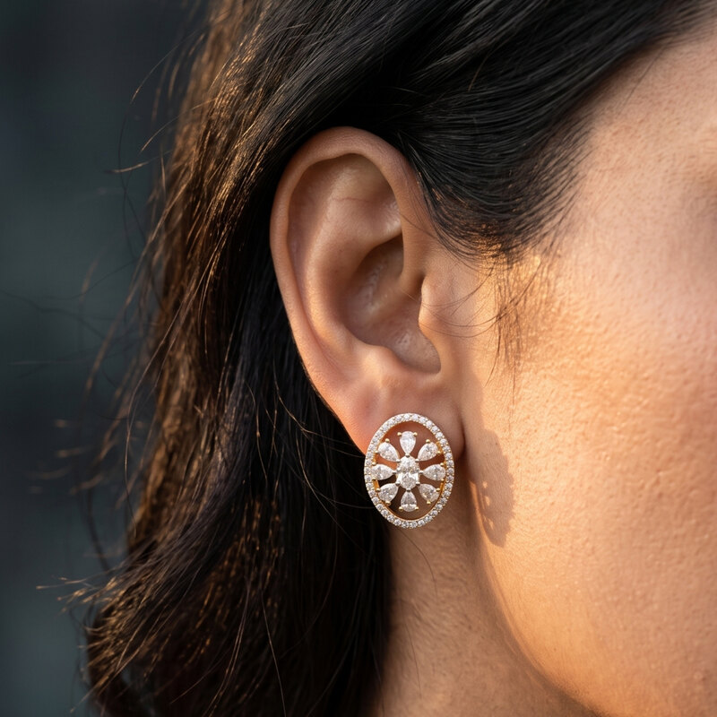 Oval Cluster Stud Earrings