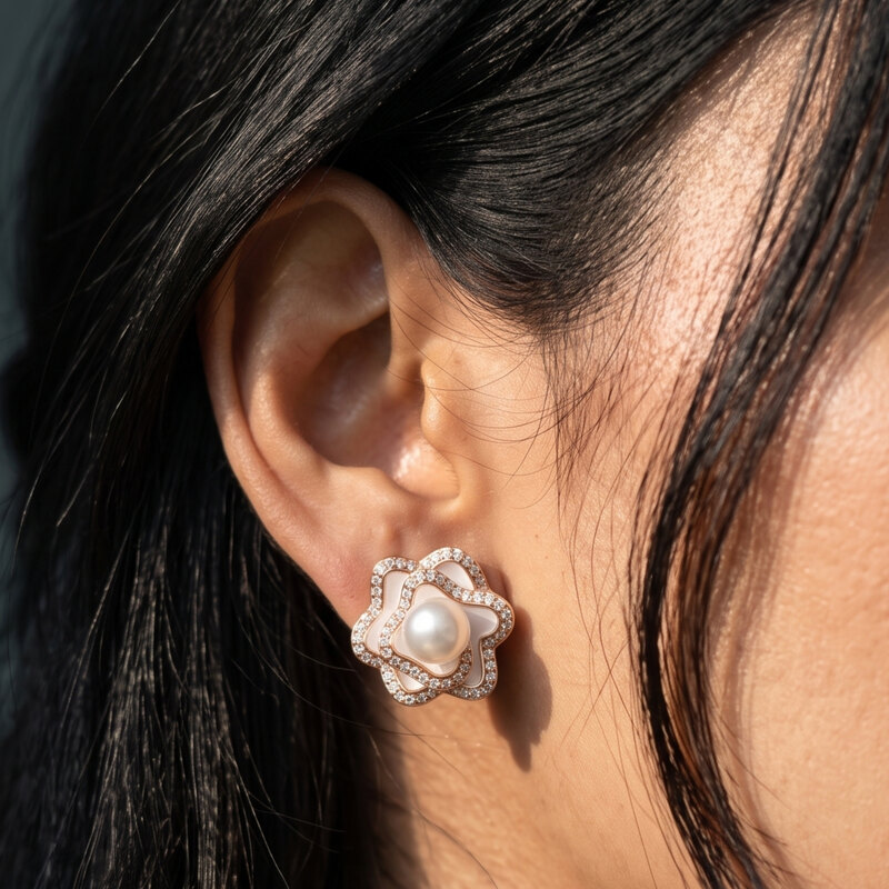 Pearl Flower Stud Earrings