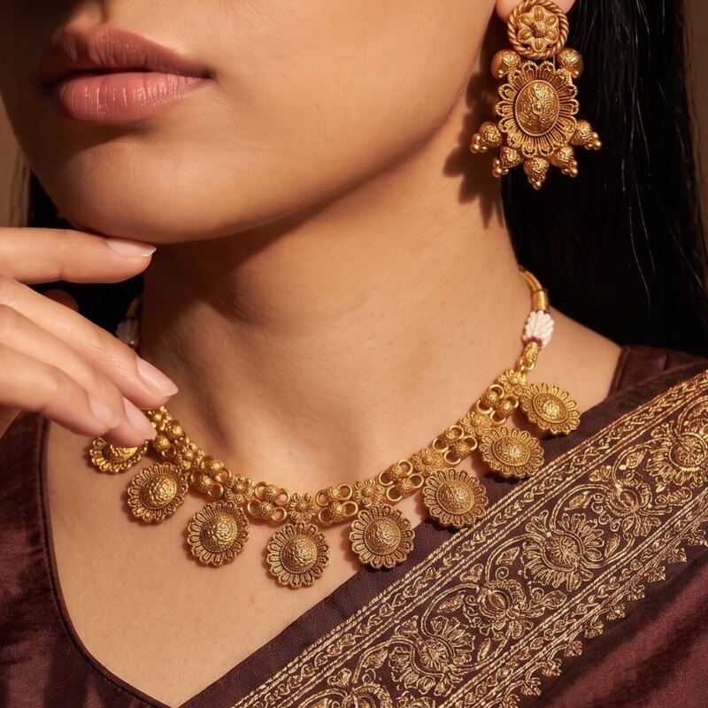Antique Gold-Tone Temple Necklace Set