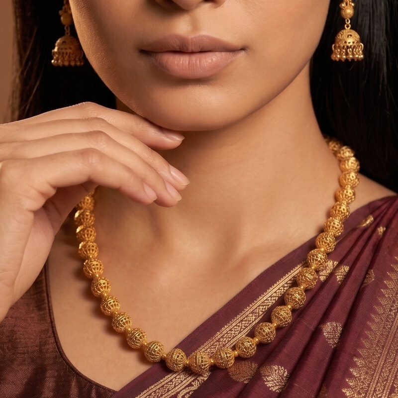Antique Gold-Tone Bead Necklace Set