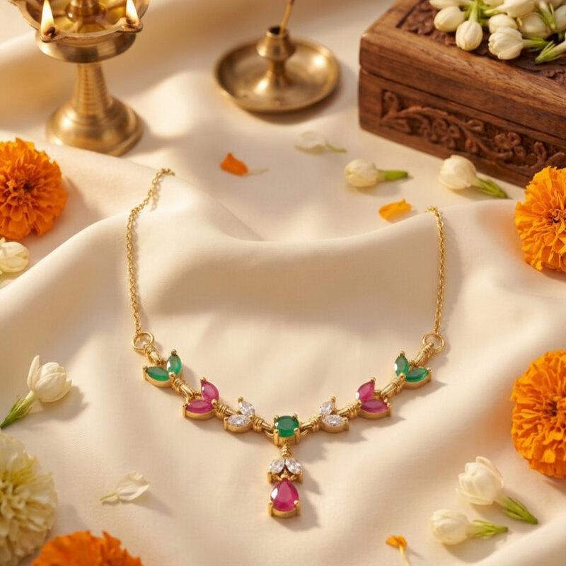Pink & Green Stone Drop Necklace