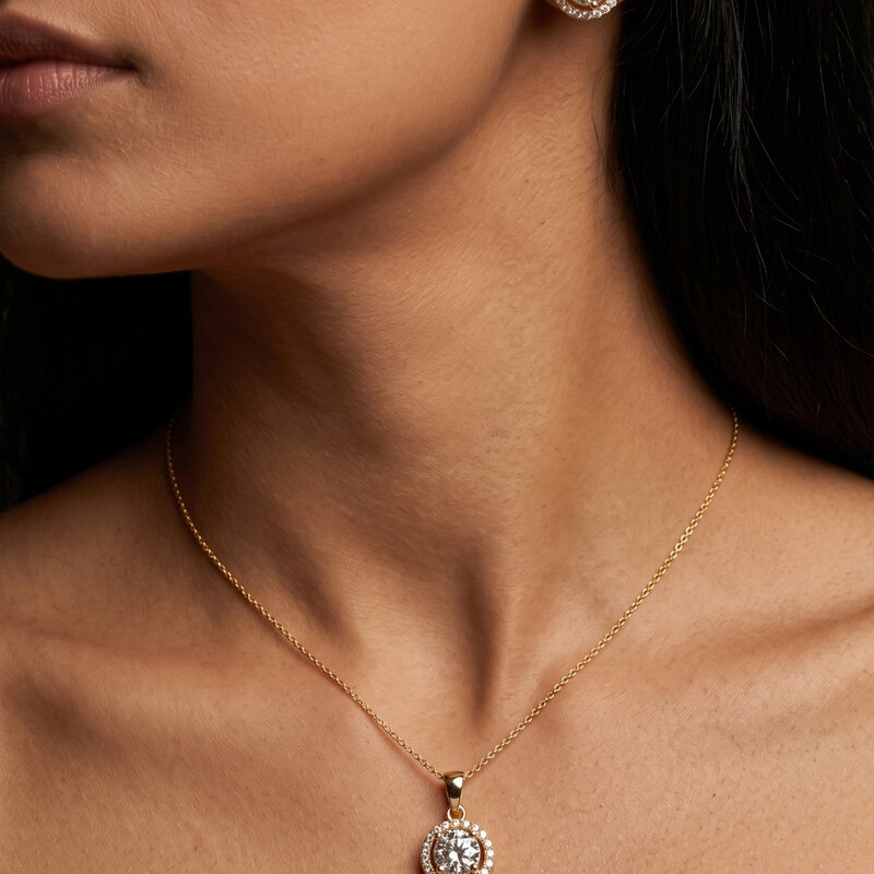 Round Solitaire-Style Pendant Set