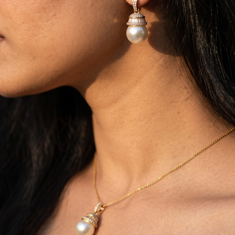 Pearl Drop Pendant Set with Studs