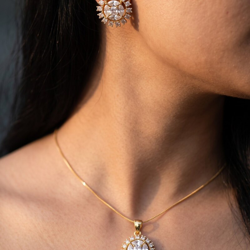 Round Cluster Pendant Set with Studs
