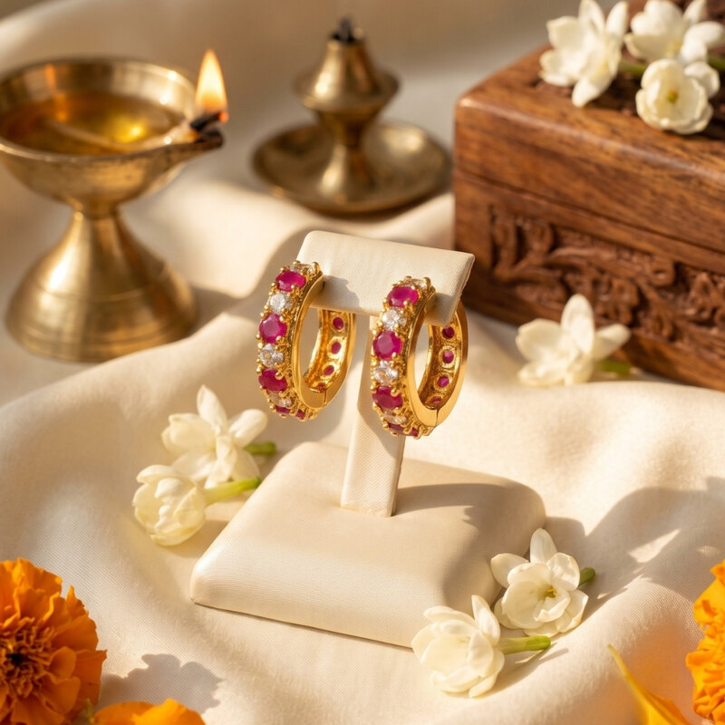 Gold-Tone Bangle with Pink Stones