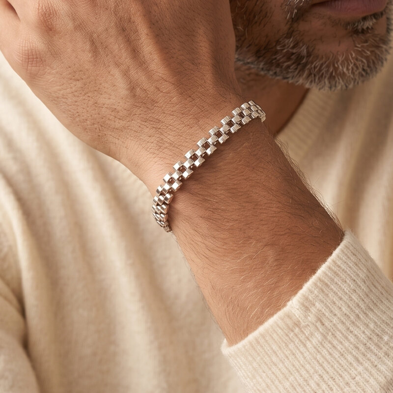 Men's Silver Panel Bracelet