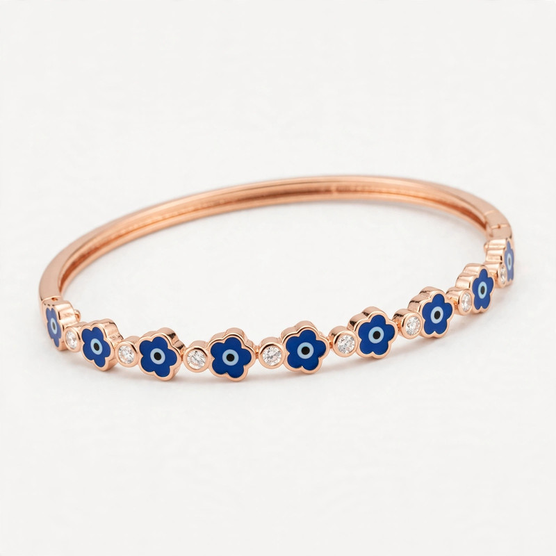 Rose-Gold Evil Eye Floral Bracelet